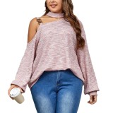 Women Clothing Slash Shoulder Sling Solid knitting Loose Top