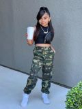 Girls Vest+ Camouflage Cargo Pant Two-Piece Set