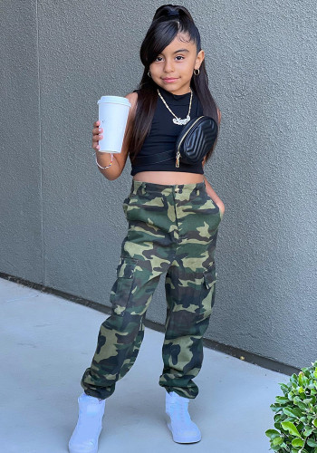 Girls Vest+ Camouflage Cargo Pant Two-Piece Set