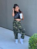 Girls Vest+ Camouflage Cargo Pant Two-Piece Set