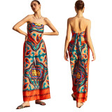 Women's Printed Strapless Wide Leg Pant Two-Piece Set
