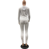 Women Summer Sports Hooded Full Sleeves Solid Pockets Regular Two Piece Pants Set