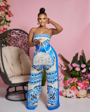 Women's Printed Strapless Wide Leg Pant Two-Piece Set