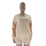 Fall Winter Solid Color Round Neck Pullover Long Sleeve Hoodies Women's Fashion Casual Shorts Two Piece Set