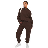Fall Winter Solid Color Hooded Tracksuit Long Sleeve Hoodies Women's Fashion Casual Pant Two Piece Set