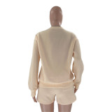 Fall Winter Solid Color Round Neck Pullover Long Sleeve Hoodies Women's Fashion Casual Shorts Two Piece Set