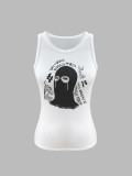 Women's Round Neck Slim Fit Fashion Print Crop Tank Top