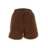 Fall Winter Solid Color Round Neck Pullover Long Sleeve Hoodies Women's Fashion Casual Shorts Two Piece Set