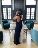 Women's Black And White Contrast V-Neck Straps Wide Leg Jumpsuit