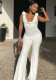 Solid Color Sexy Sleeveless Deep U-Neck Low Back Tight Fitting Casual Jumpsuit Female