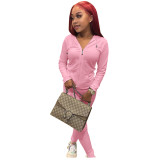 Women Summer Sports Hooded Full Sleeves Solid Pockets Regular Two Piece Pants Set