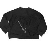 Fall Winter Solid Color Round Neck Pullover Long Sleeve Hoodies Women's Fashion Casual Shorts Two Piece Set