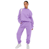 Fall Winter Solid Color Hooded Tracksuit Long Sleeve Hoodies Women's Fashion Casual Pant Two Piece Set