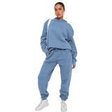 Fall Winter Solid Color Hooded Tracksuit Long Sleeve Hoodies Women's Fashion Casual Pant Two Piece Set