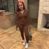 Women Summer Sports Hooded Full Sleeves Solid Pockets Regular Two Piece Pants Set