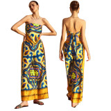 Women's Printed Strapless Wide Leg Pant Two-Piece Set