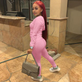 Women Summer Sports Hooded Full Sleeves Solid Pockets Regular Two Piece Pants Set