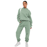 Fall Winter Solid Color Hooded Tracksuit Long Sleeve Hoodies Women's Fashion Casual Pant Two Piece Set