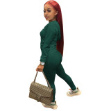 Women Summer Sports Hooded Full Sleeves Solid Pockets Regular Two Piece Pants Set