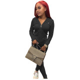 Women Summer Sports Hooded Full Sleeves Solid Pockets Regular Two Piece Pants Set