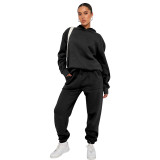 Fall Winter Solid Color Hooded Tracksuit Long Sleeve Hoodies Women's Fashion Casual Pant Two Piece Set