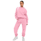 Fall Winter Solid Color Hooded Tracksuit Long Sleeve Hoodies Women's Fashion Casual Pant Two Piece Set