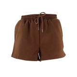 Fall Winter Solid Color Round Neck Pullover Long Sleeve Hoodies Women's Fashion Casual Shorts Two Piece Set