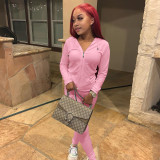 Women Summer Sports Hooded Full Sleeves Solid Pockets Regular Two Piece Pants Set
