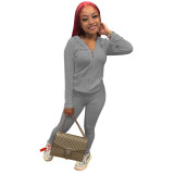 Women Summer Sports Hooded Full Sleeves Solid Pockets Regular Two Piece Pants Set