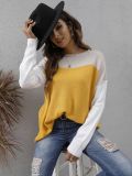Women Patchwork Loose Colorblock Casual Sweater