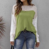 Women Patchwork Loose Colorblock Casual Sweater