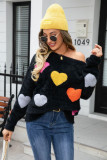 Women Round Neck Basic Heart Print Sweater