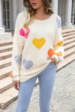 Women Round Neck Basic Heart Print Sweater