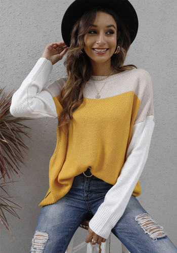 Women Patchwork Loose Colorblock Casual Sweater