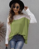Women Patchwork Loose Colorblock Casual Sweater