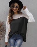Women Patchwork Loose Colorblock Casual Sweater