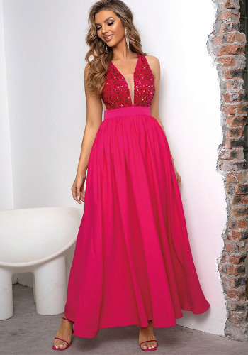 Women's Summer Solid Color Sexy Sleeveless Slits Big Swing Dress