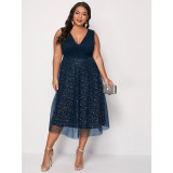 Summer Elegant Women's Clothes Autumn Plus Size Mid-Waist V-Neck Sexy Slim Polka Dot Evening Dress