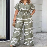 Plus Size Women's Fall Short Sleeve Jumpsuit