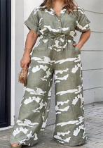 Plus Size Women's Fall Short Sleeve Jumpsuit