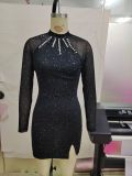 Sexy Fashion Pearl Glitter Tight Fitting Mesh Dress