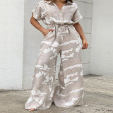 Plus Size Women's Fall Short Sleeve Jumpsuit