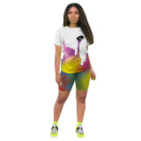 Women's Printed Sports Casual Two Piece Nightclub Pants Set