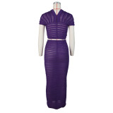 Women's Sexy Knitting See-Through Nightclub Low Waist Bodycon Two Piece Skirt Set