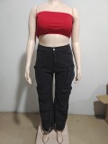 Trendy Multi Pocket Denim Pants Wash Cargo Pants Jeans