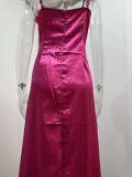 Spring Strapless Gathered Slit Satin Dress Sexy Slim Bodycon Dress