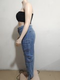 Trendy Multi Pocket Denim Pants Wash Cargo Pants Jeans