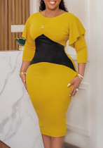 Plus Size African Ladies Color Block Long Sleeve Dress Plus Size African Ladies Color Block Long Sleeve Dress