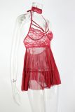 Plus Size Women Backless See-Through Lace-Up Sexy Lingerie