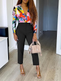 Plus Size Women Africa High Waist Solid Trousers
